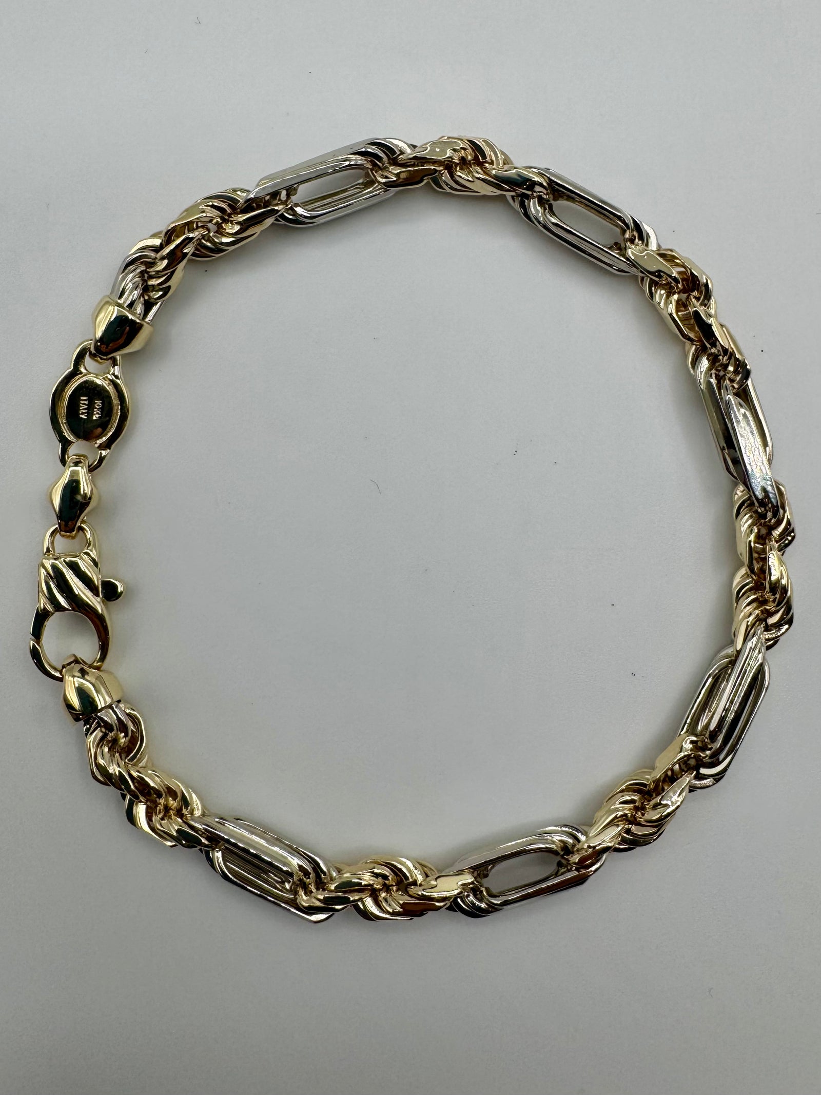 6mm Figarope Bracelet 8.5 inches TWO TONE (YELLOW/WHITE)