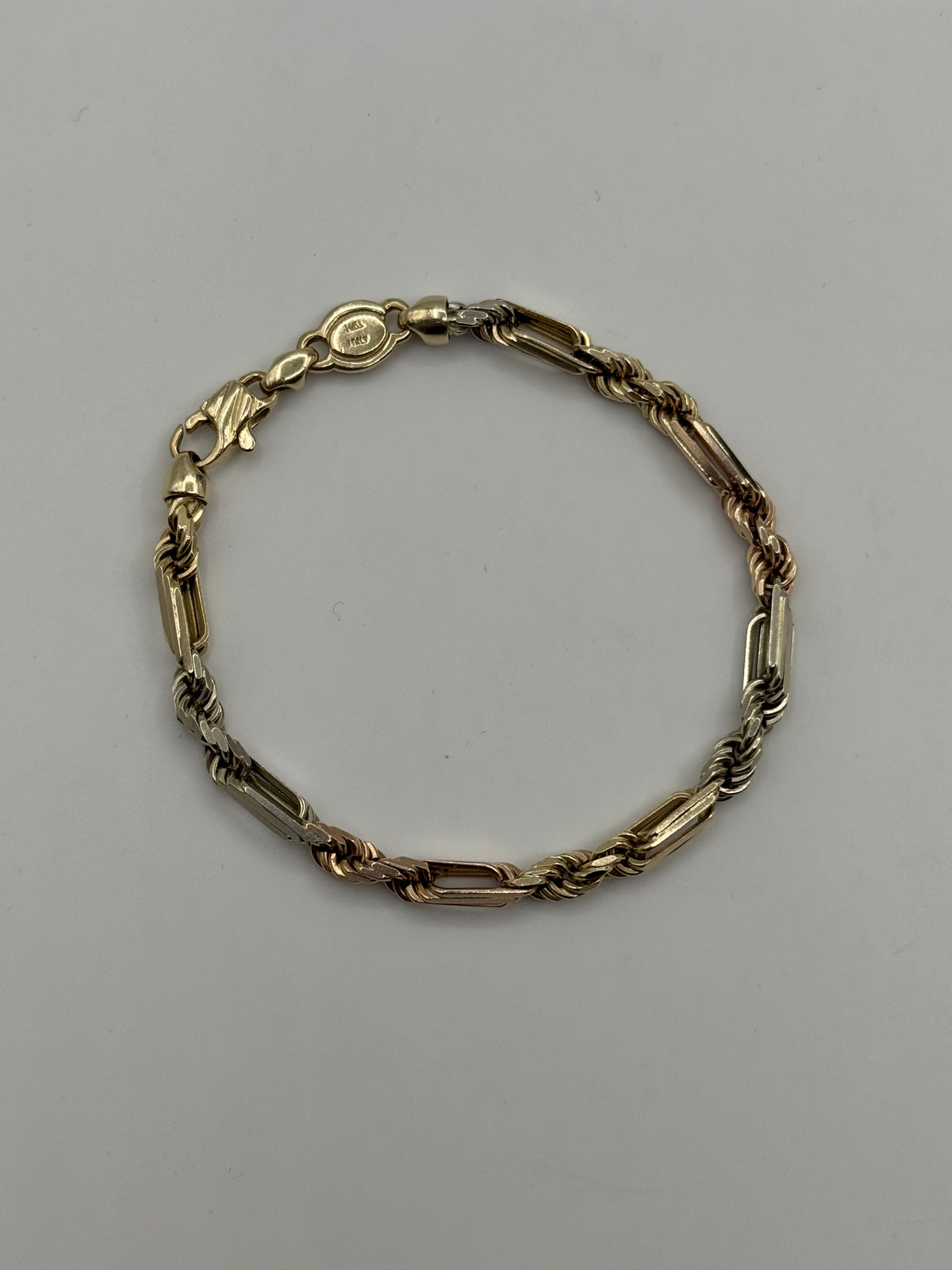 4.5mm Tri Color Figarope Bracelet 7.5 inches (DIAMOND CUT)