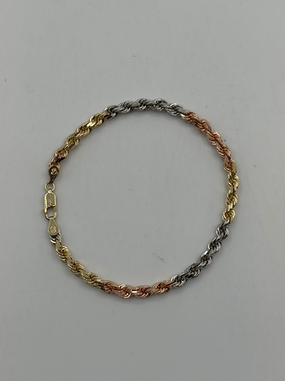 5mm Tri Color Rope Bracelet 8 inch (DIAMOND CUT)