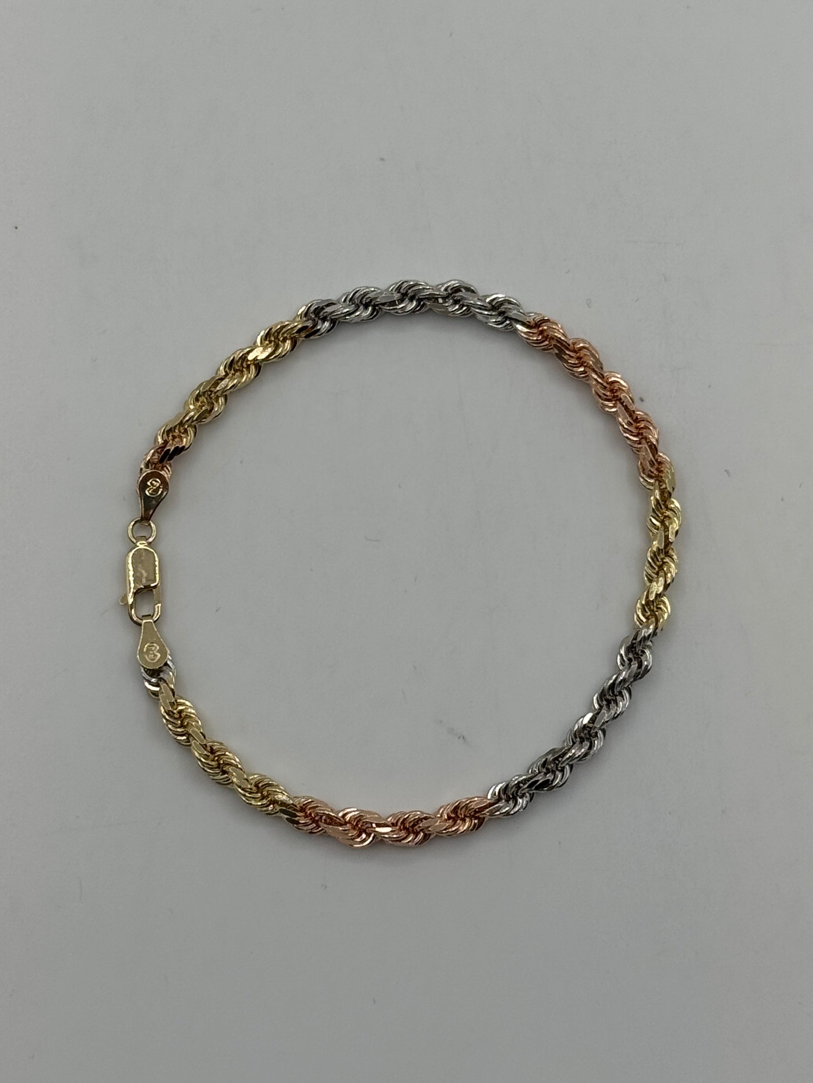 5mm Tri Color Rope Bracelet 8 inch (DIAMOND CUT)