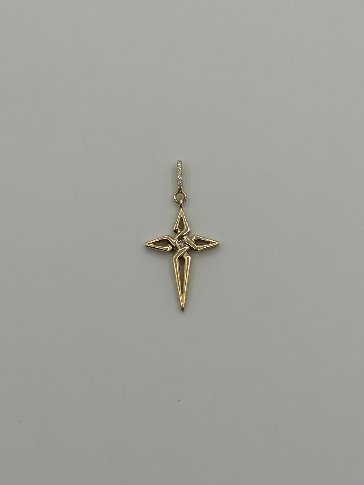 Hollow Solitaire Diamond Cross-1 3/4 Inch