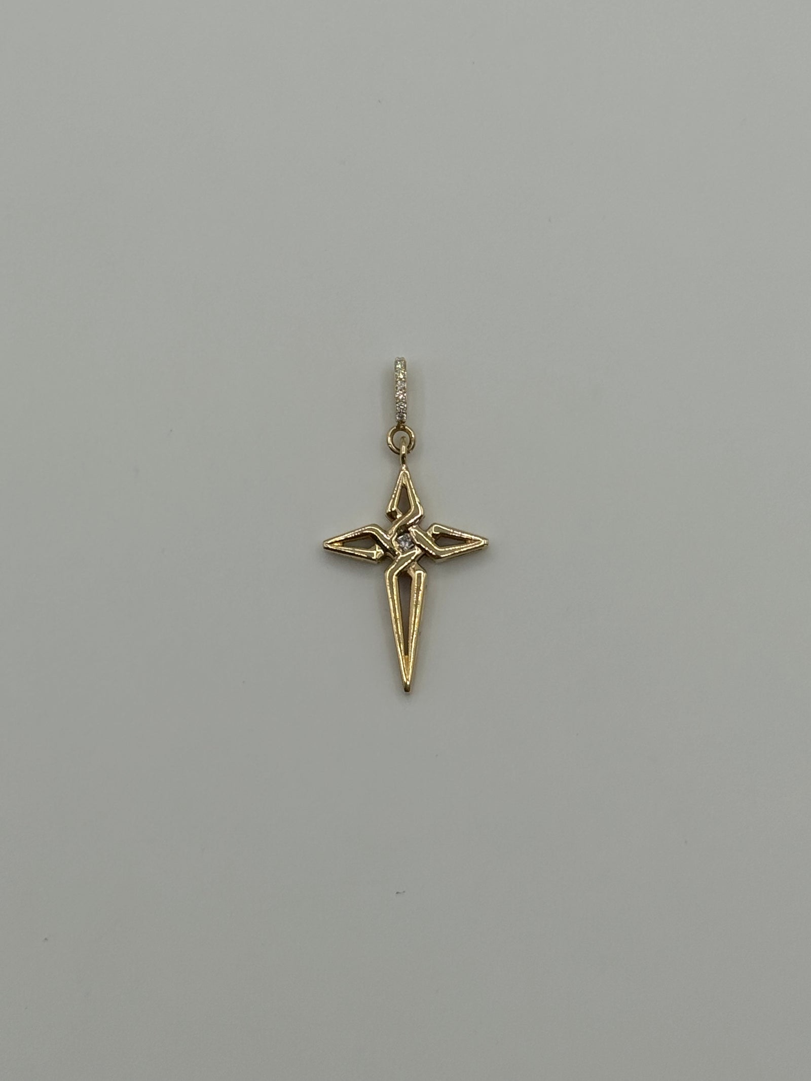 Hollow Solitaire Diamond Cross-1 3/4 Inch