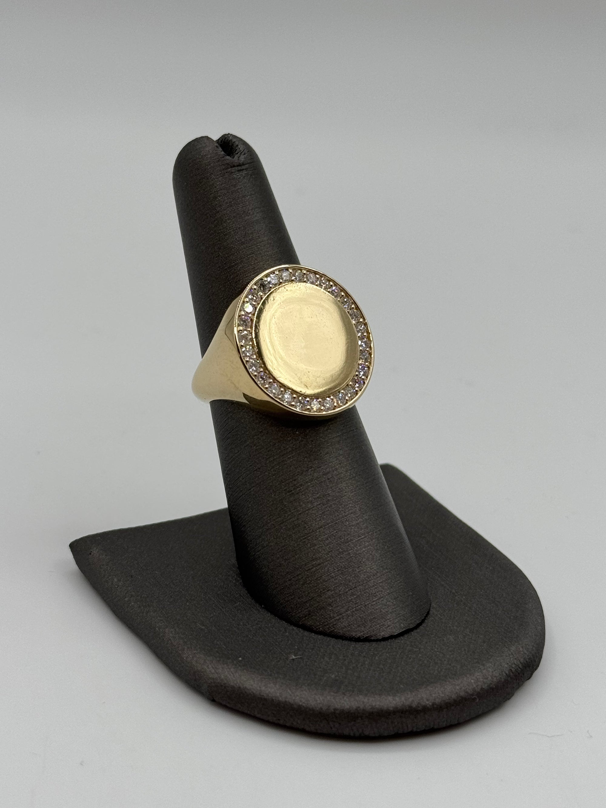 Diamond Round Signet Ring-Size 7