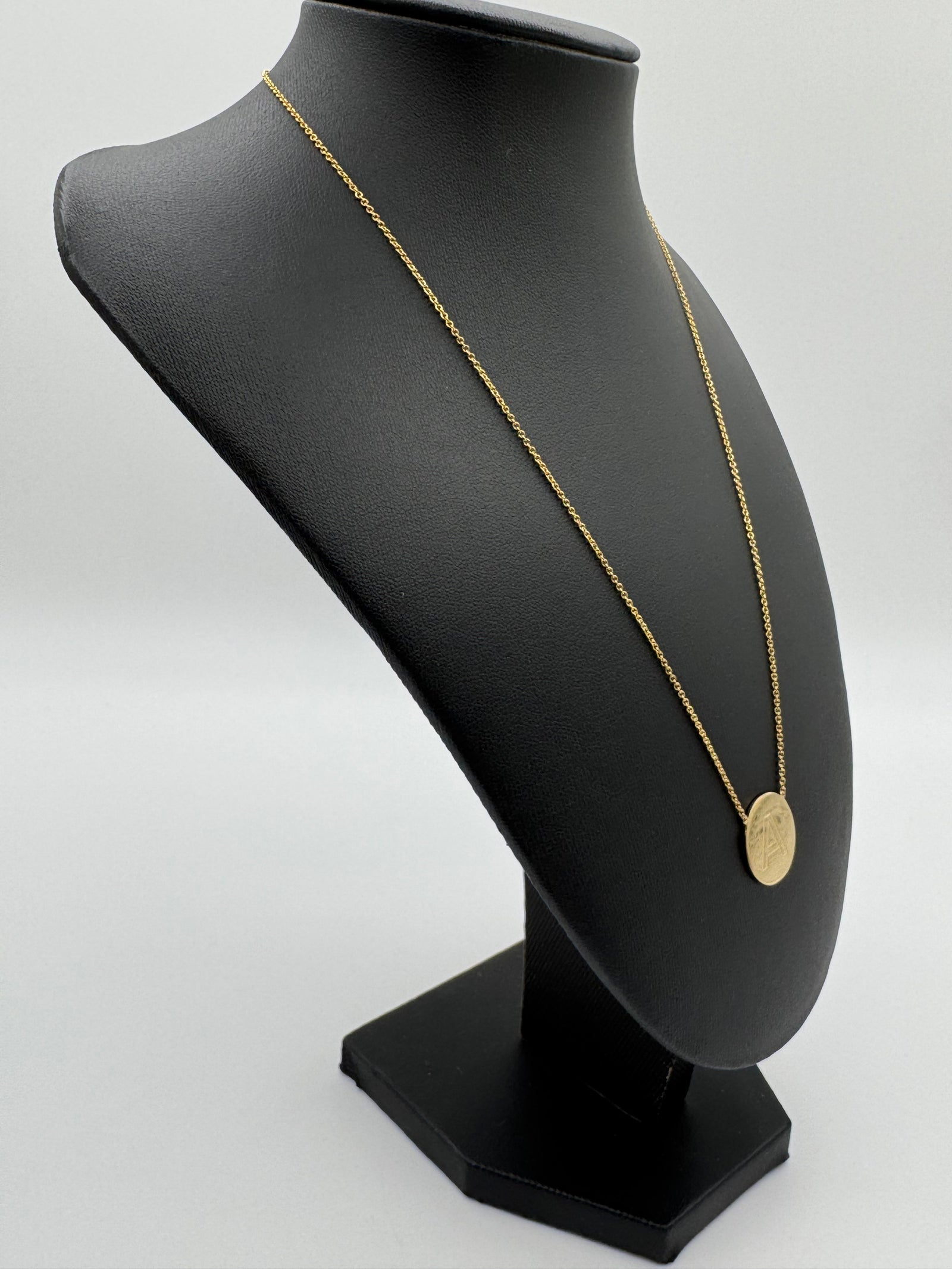 "A" Script Medallion 18 inches (0.5mm Rolo Chain)