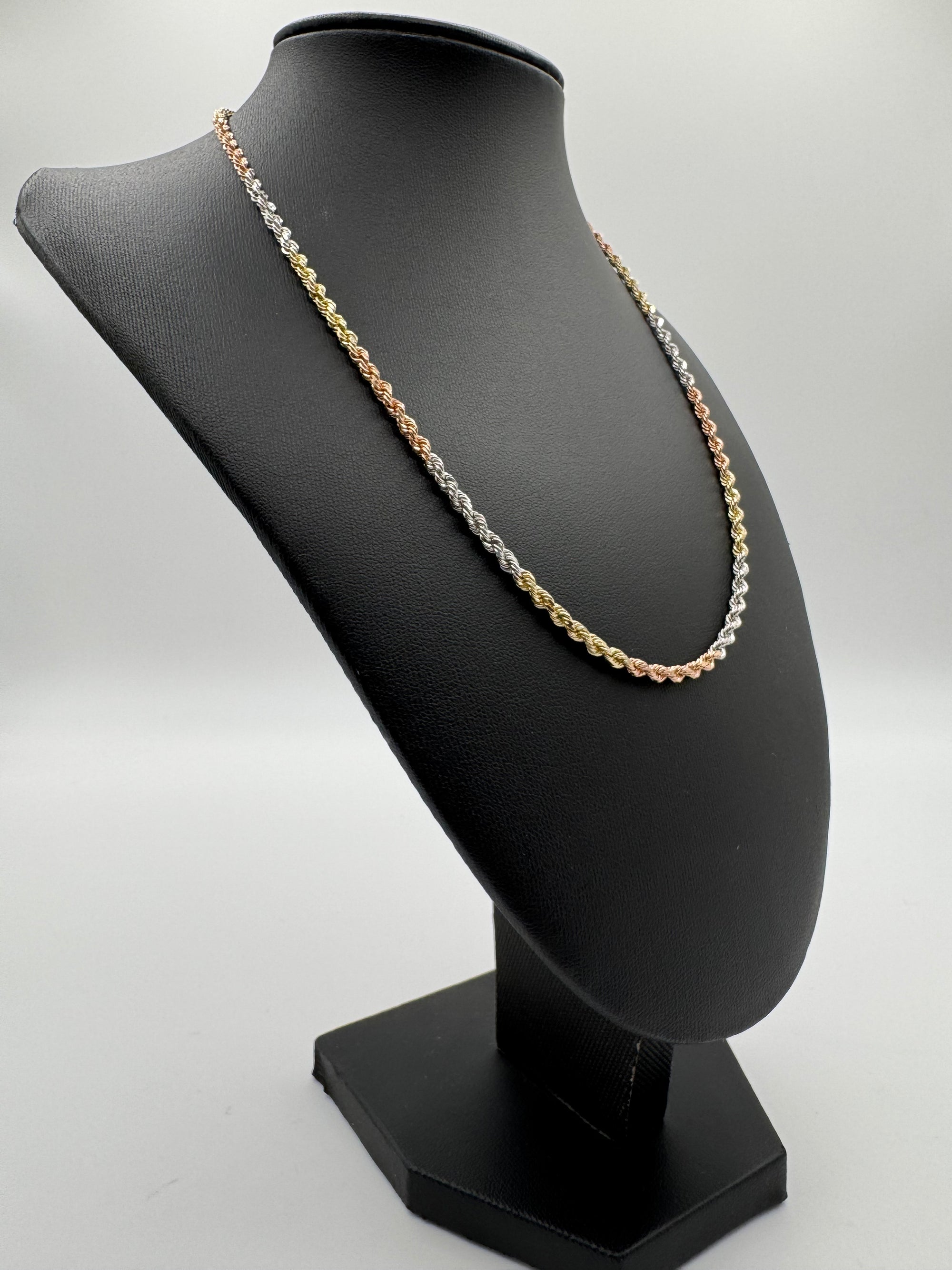 3mm Rope Chain 18 inches (DIAMOND CUT)-Tri Color