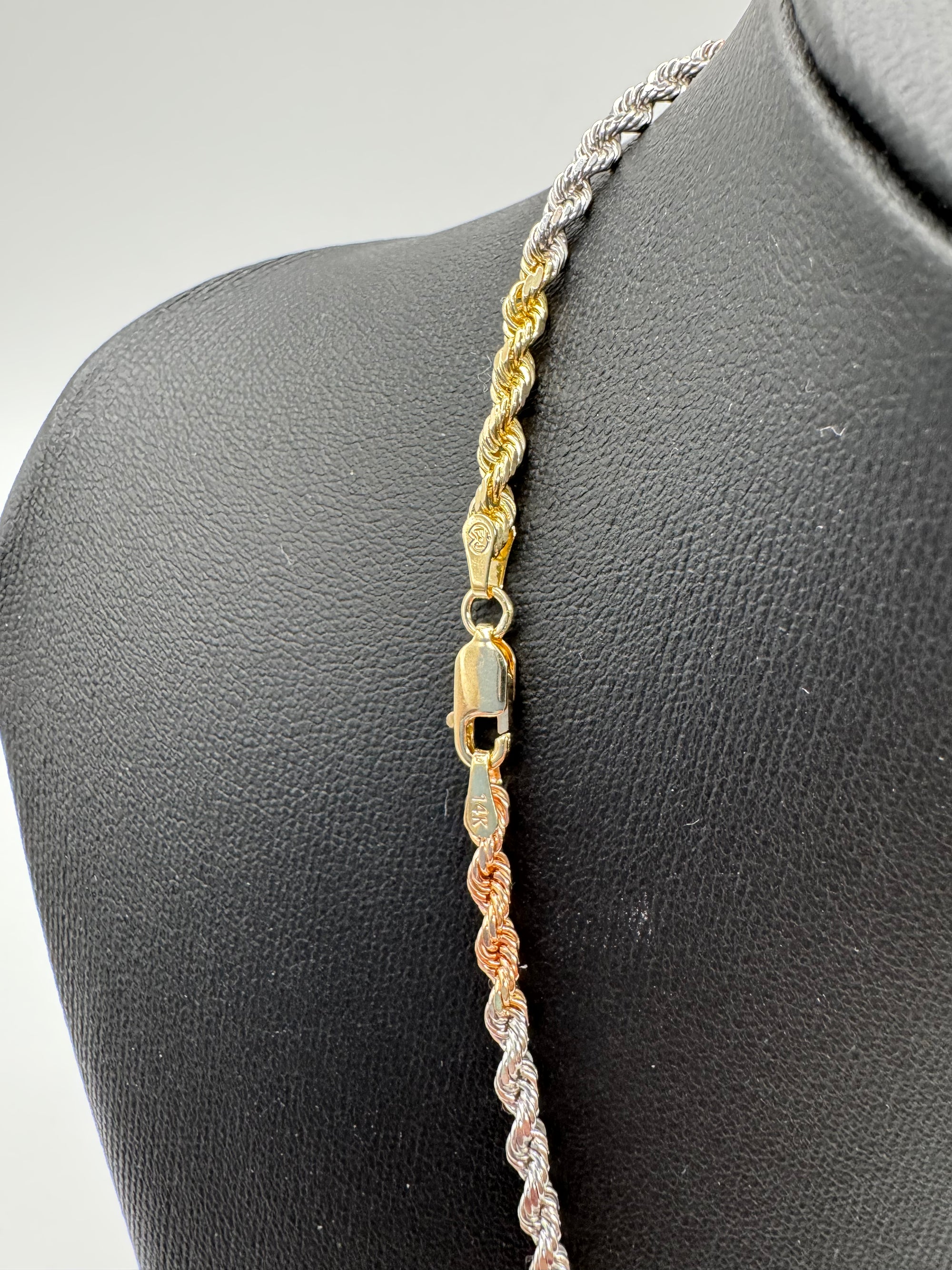 3mm Rope Chain 18 inches (DIAMOND CUT)-Tri Color