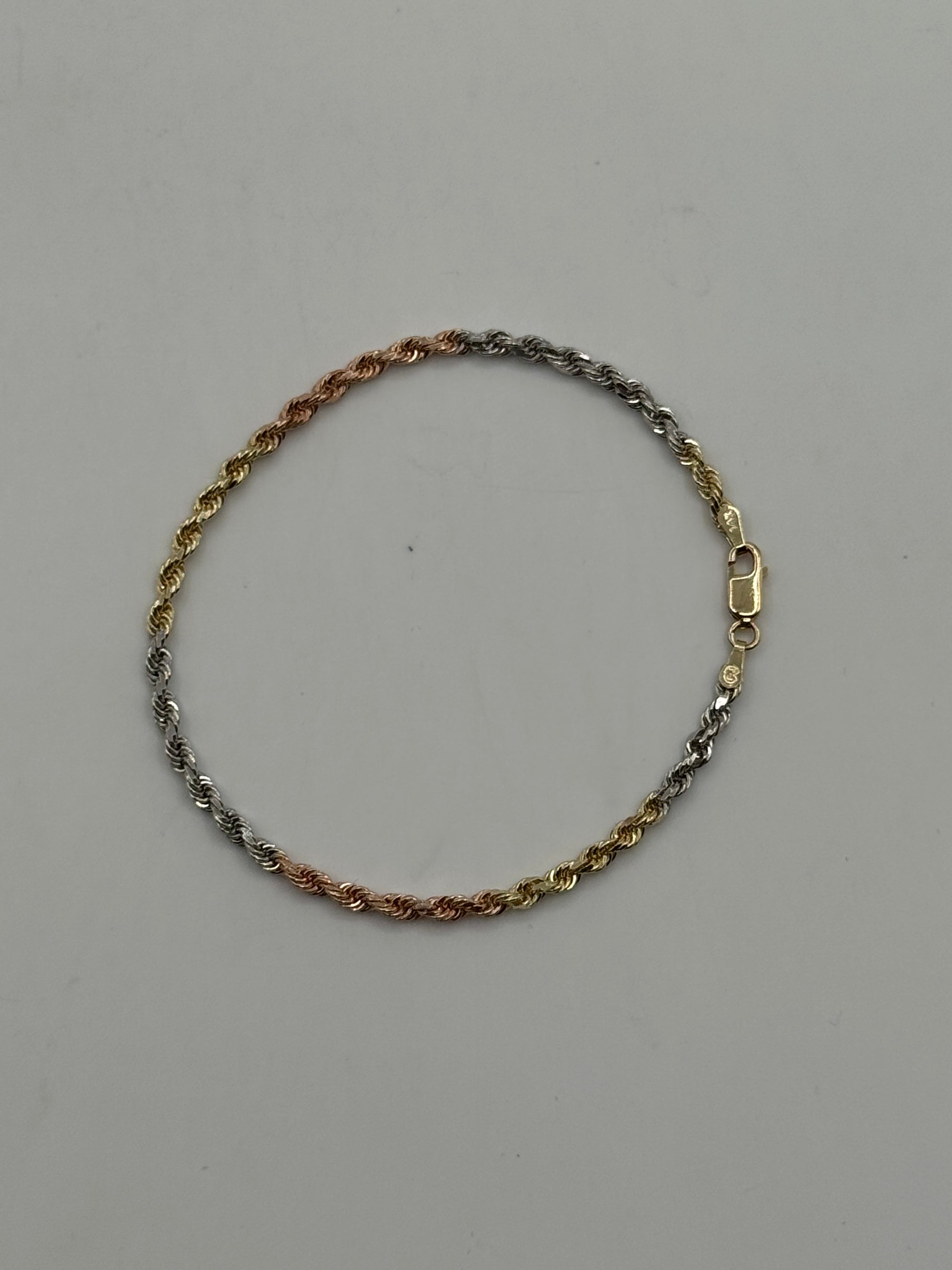 3mm Rope Bracelet 8 inch (DIAMOND CUT)-TRI COLOR