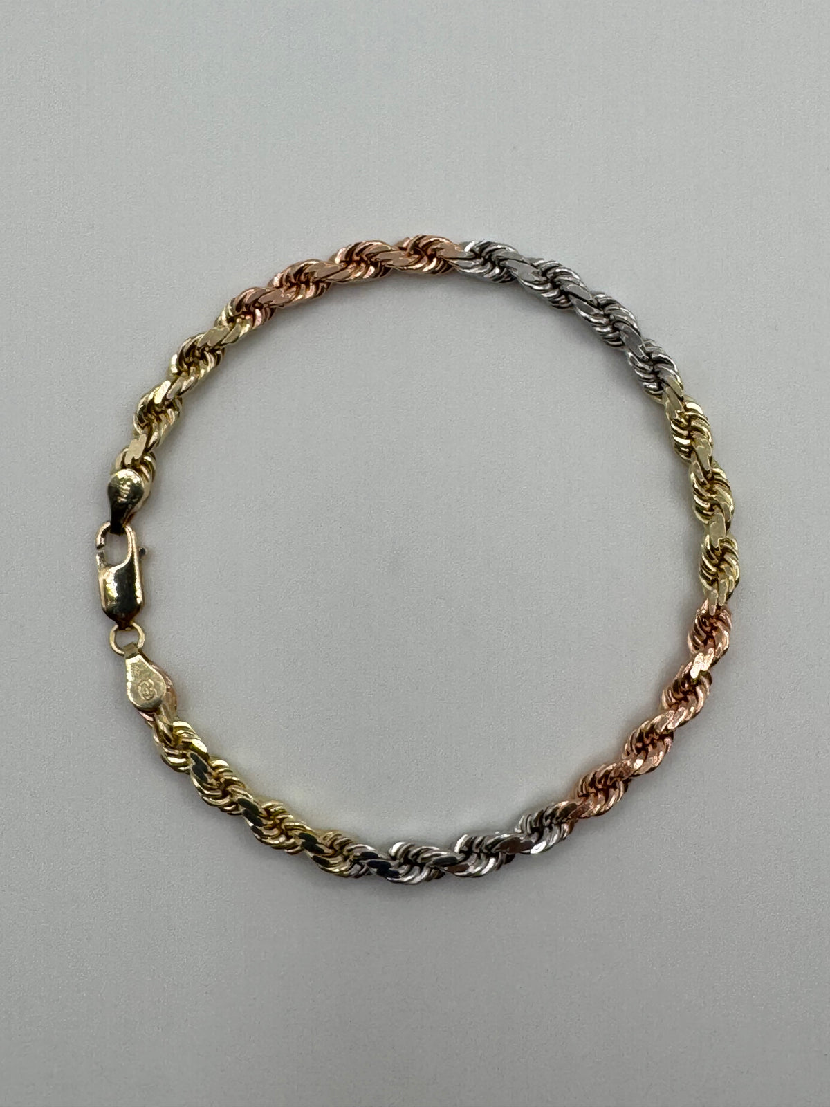 5mm Tri Color Rope Bracelet 7.5 inch (DIAMOND CUT)