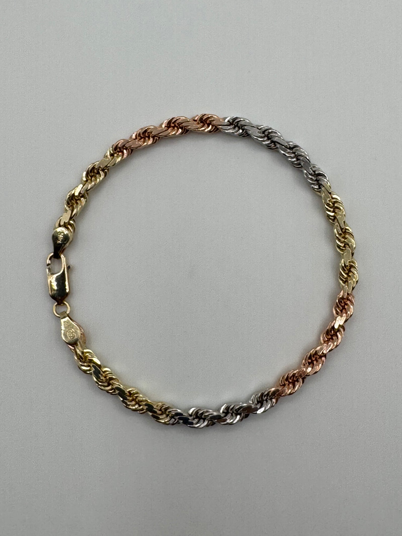 5mm Tri Color Rope Bracelet 7.5 inch (DIAMOND CUT)
