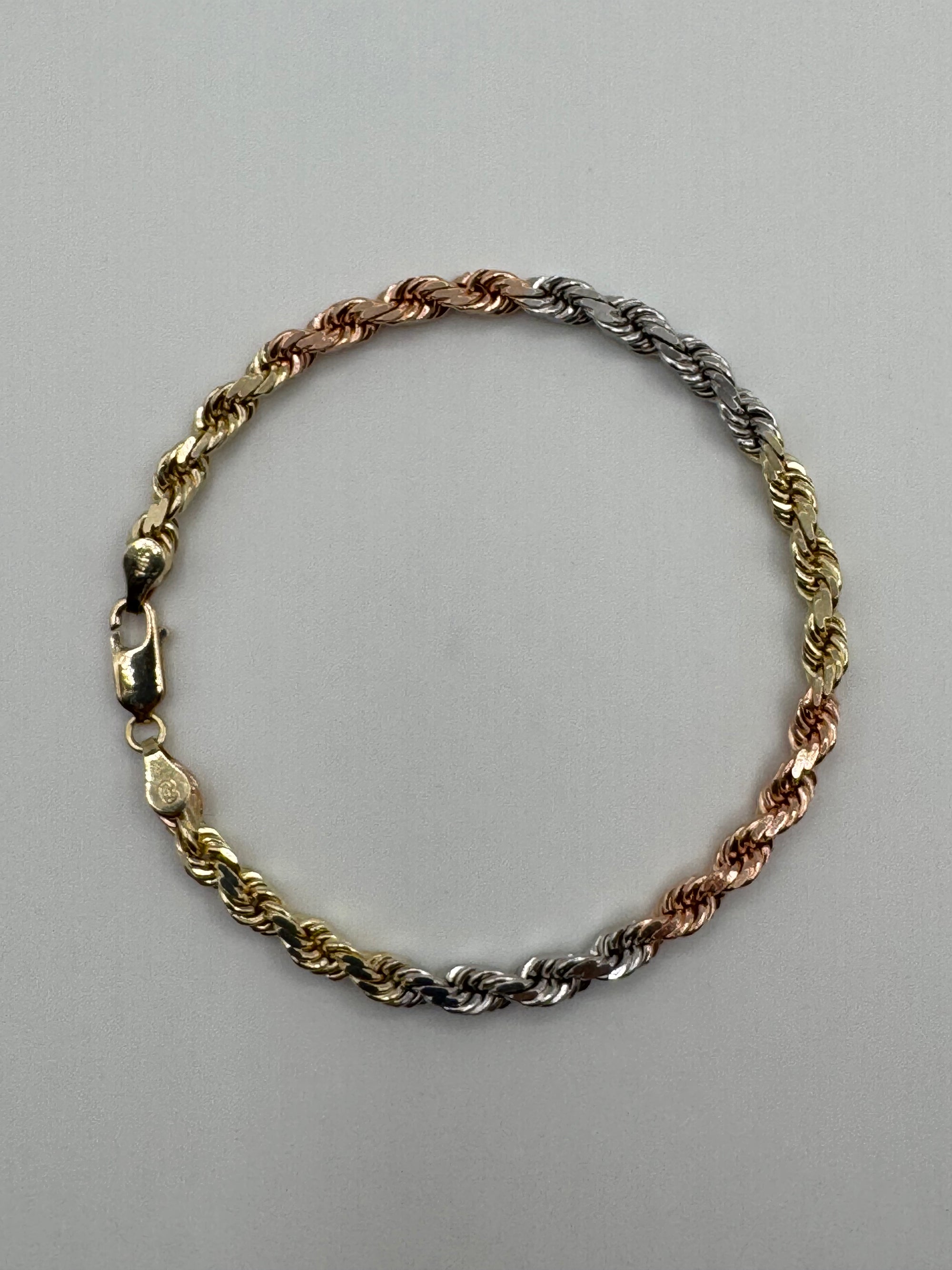 5mm Tri Color Rope Bracelet 7.5 inch (DIAMOND CUT)