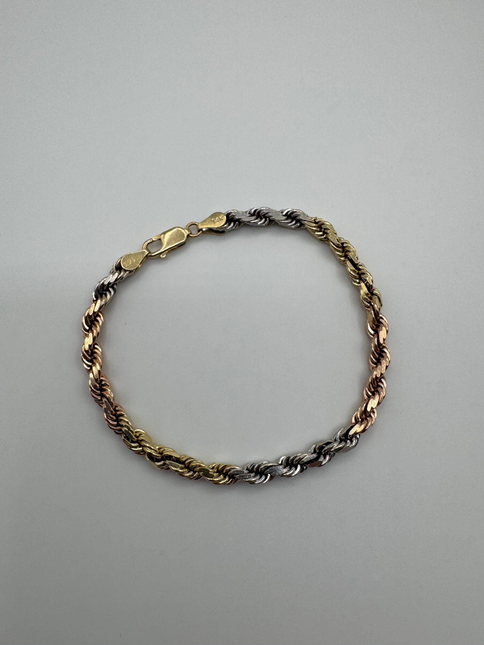 5mm Tri Color Rope Bracelet 7.25 inch (DIAMOND CUT)