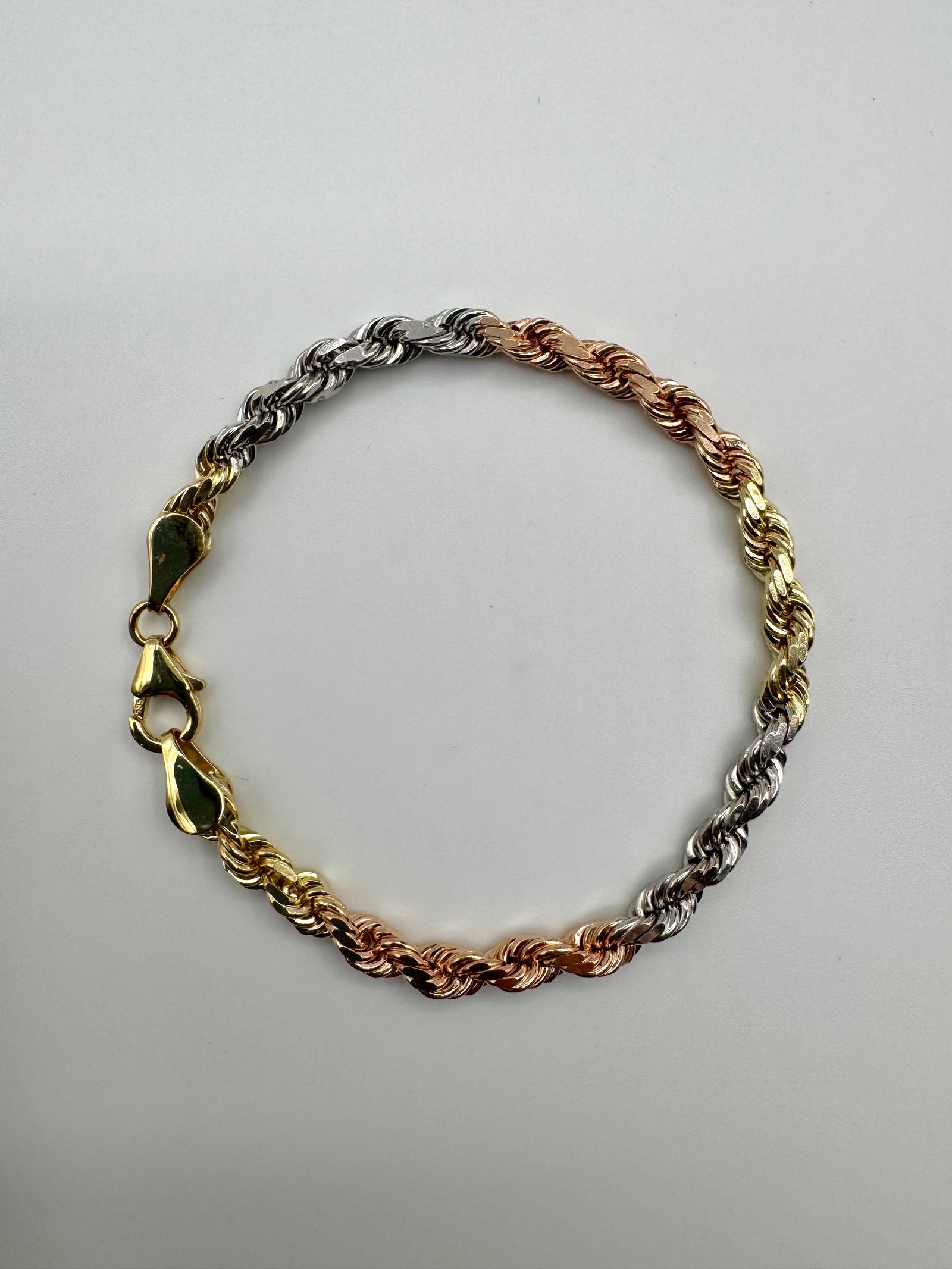 5mm Tri Color Rope Bracelet 6.5 inch (DIAMOND CUT)